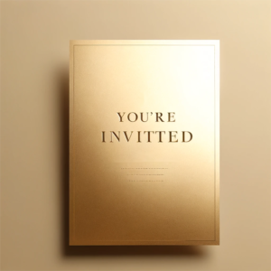 dall·e 2024 05 21 17.13.40 a simple gold colored invitation card with elegant, minimalist design. the card has a matte gold background with a slight shimmer. the edges are smoot(1)(1)